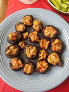 Roasted eggplant and tahini stuffed baby bellas
